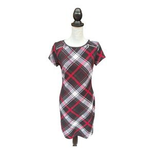 Plaid Dress Short Sleeve Black and Red Zipper Details Women’s Size XS
